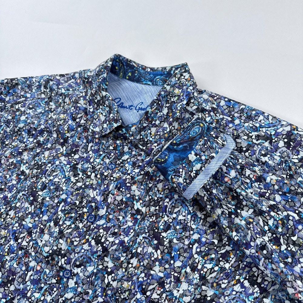 Robert Graham Shirt Mens 2XL Blue Abstract Mosaic Paisley Flip Cuff Button Up